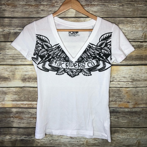 Fox Tops - 🌵 Fox racing riders Co white v-neck shirt tattoo